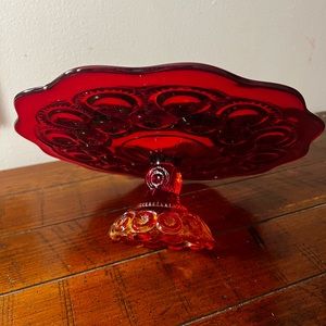 Vintage L.E. Smith Moon And Stars Red / Amberina Glass Pedestal Cake Stand 11"